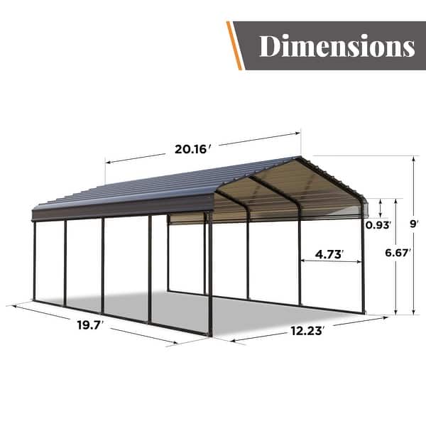 20x20 FT Heavy-Duty Metal Carport – Galvanized Steel Portable Garage For 2 Cars, Boats, Trucks & Outdoor Storage