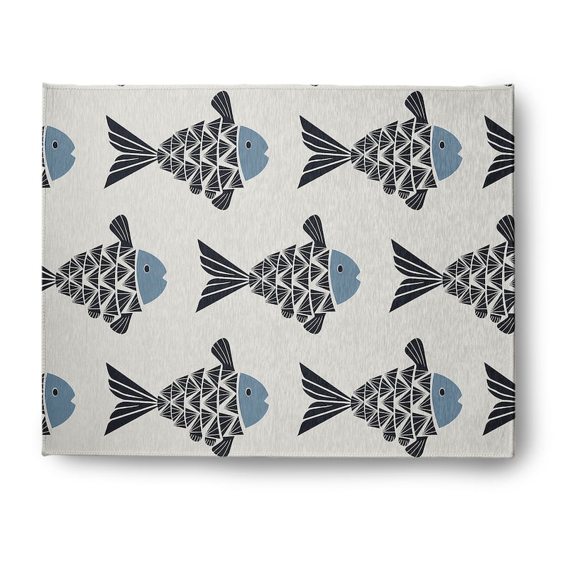 Fish Tales Nautical Indoor/Outdoor Rug - Dusty Smoke - 8' x 10'