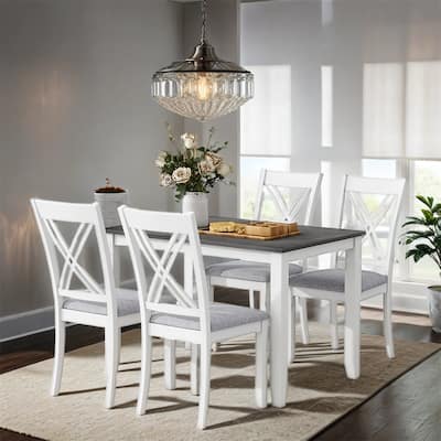 Rustic Minimalist Wood 5-Piece Dining Table Set with 4 X-Back Chairs