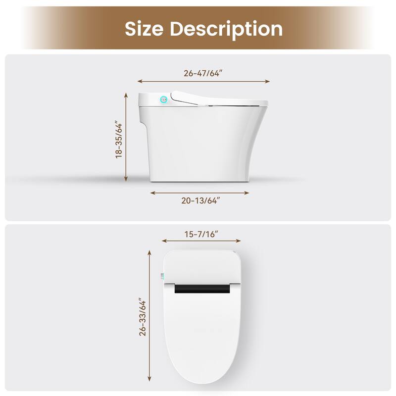 Elongated Smart Toilet Bidet 0.92/1.28 GPF in White with Multi Washing, Auto Open/Close/Flush, UV Sterilization