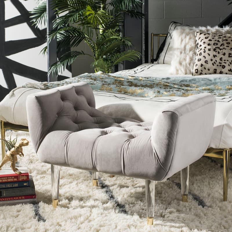 SAFAVIEH Couture Hedie Tufted Acrylic Bench - 35Wx21Dx24H - Pale Taupe
