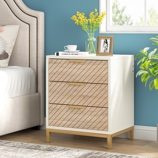 Night Stands with Drawers, Modern Light Wood Grain Nightstand for Bedrooms