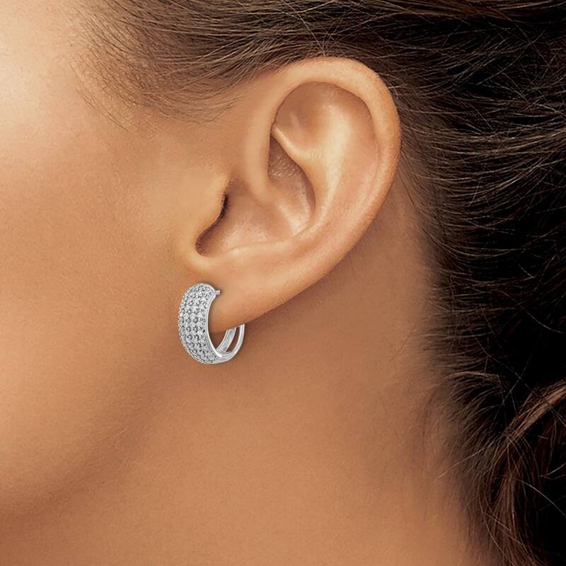 Curata 14k White Gold Diamond Hinged Hoop Earrings - 15x15mm Wide 6mm Thick