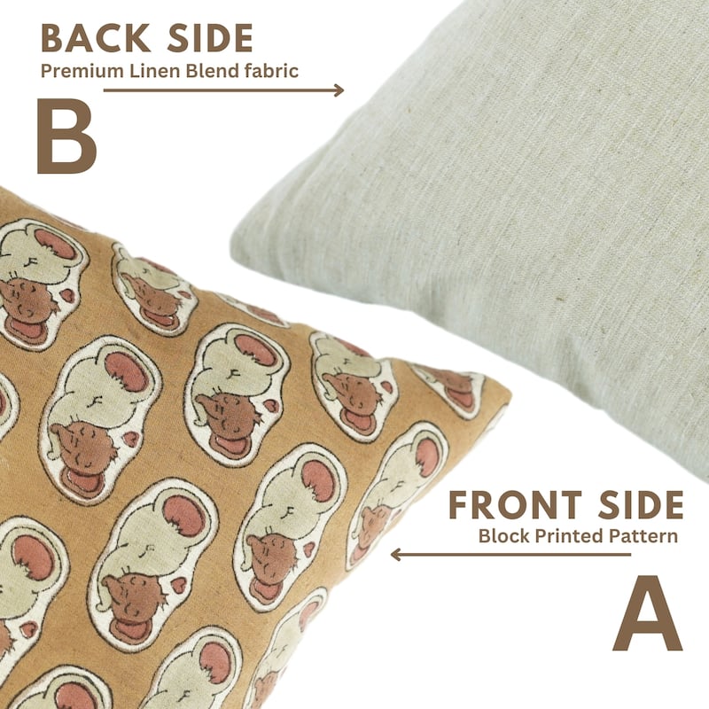 Fabdivine Handmade Block Print Elephant Kids Room Décor Pillow Cover