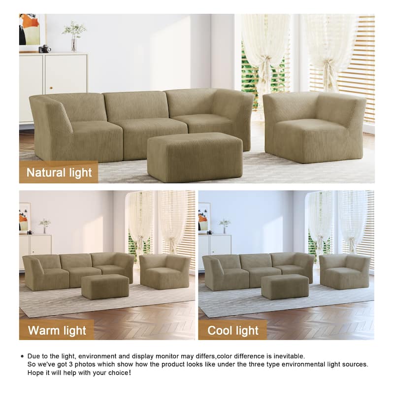 All-Foam 5-Piece Living Room Sectional Sofa Set With Ottoman