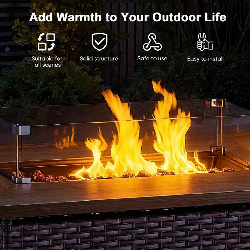 Meyreso 5-Piece Outdoor Patio Wicker Fire Pit Conversation Set with 5-Inch Thick Olefin Cushions