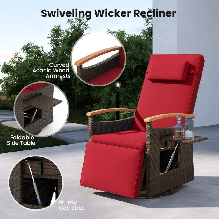 Patio Rattan 360° Swivel Recliner Chair with Adjustable Backrest and Footrest - 31”-54” x 32.5” x 41.5”-31” (L x W x H)