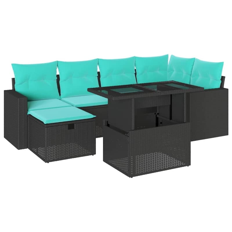 vidaXL Patio Sofa Set with Cushions and Table Outdoor Garden 7 Piece Poly Rattan