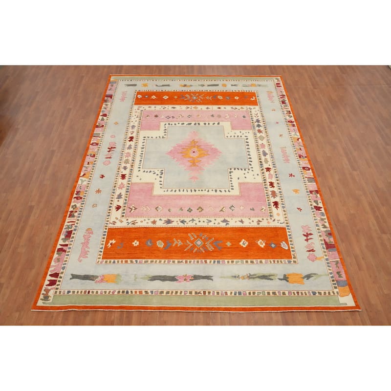 Hand Knotted Oriental 100% Wool Carpet Modern Geometric Multi-Colored Gabbeh Area Rug - 14' 1'' X 10' 4''