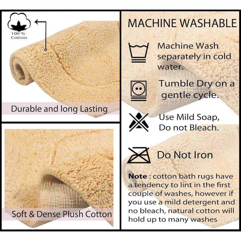 Waterford Collection 100% Cotton Non-Slip Bathroom Rug Set, Machine Washable Bath Rug, 5 Piece Bath Mat Set with Contour