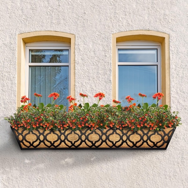 4 Pcs 30" Window Box Deck Railing Planter with Horse Trough Coco Liners,  Black Metal Hanging Flower Planters Baskets - Bed Bath & Beyond - 40259605
