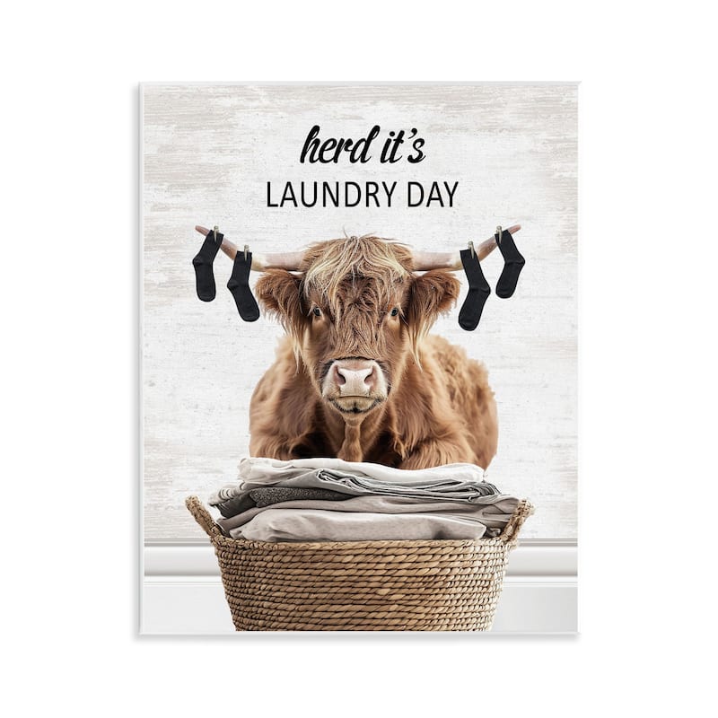 Stupell Laundry Cattle with Hanging Socks Wall Plaque Art Design By Lettered and Lined - 11 x 14
