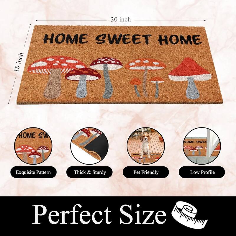 A1HC Natural Coco Coir Door Mat with Heavy Duty Non-Slip PVC Backing - 18" x 30" - Easy to Clean