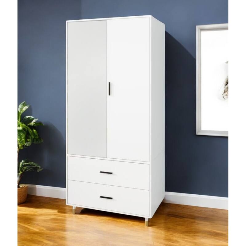 HomeRoots 71" White Mirrored Two Door Two Drawer Combo Dresser - White - 2-drawer