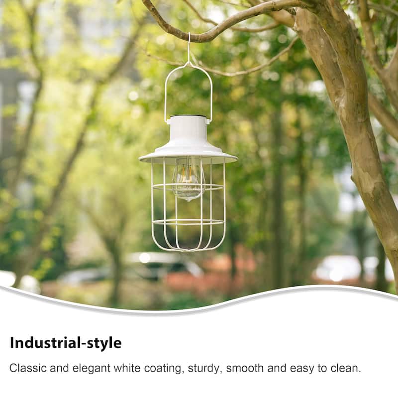 Glitzhome Set of 2 Metal Wire Solar Powered Outdoor Hanging Lantern