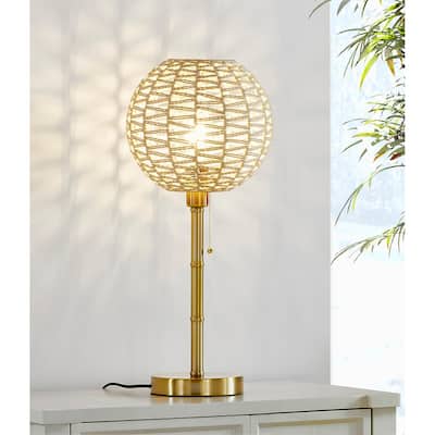 HOMEGLAM Globe Woven Rattan 26" Table Lamp