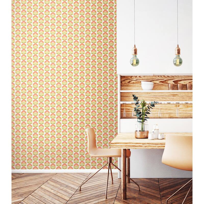 Hoopla Walls Retro Flower Apricot Mix Peel and Stick Wallpaper - N/A