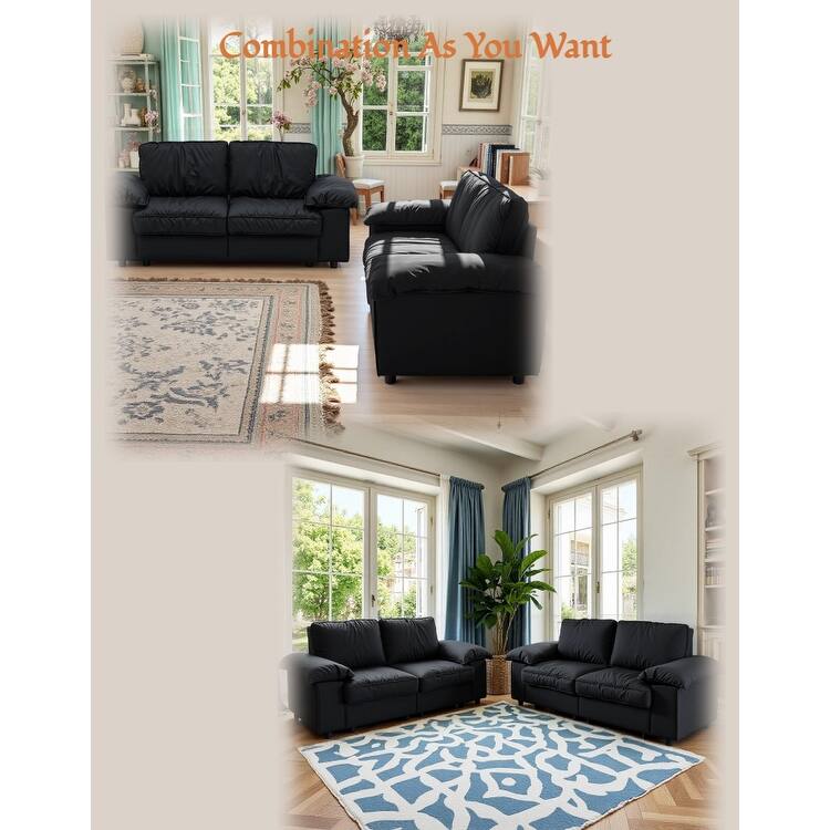 Leather Compact Sofa Couch with Hidden Storage, Minimalist 2-Seater Loveseat Sofa Couch with Pillow Armrests