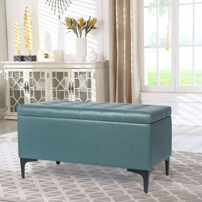 Adeco 31.5" Storage Ottoman Bench with Metal Legs
