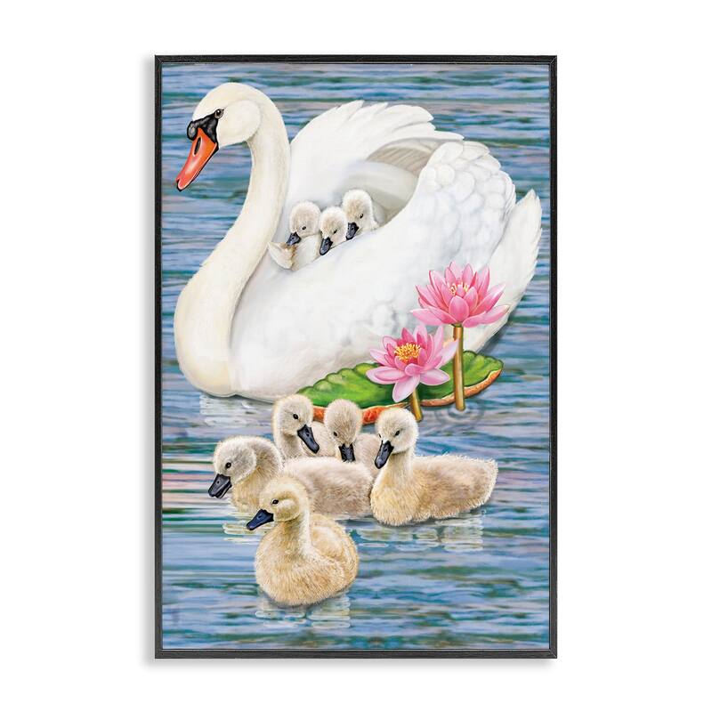 Stupell Swan Family & Lotus Flowers Framed Giclee Art Design By Rosiland Solomon - 16 x 24 - Black