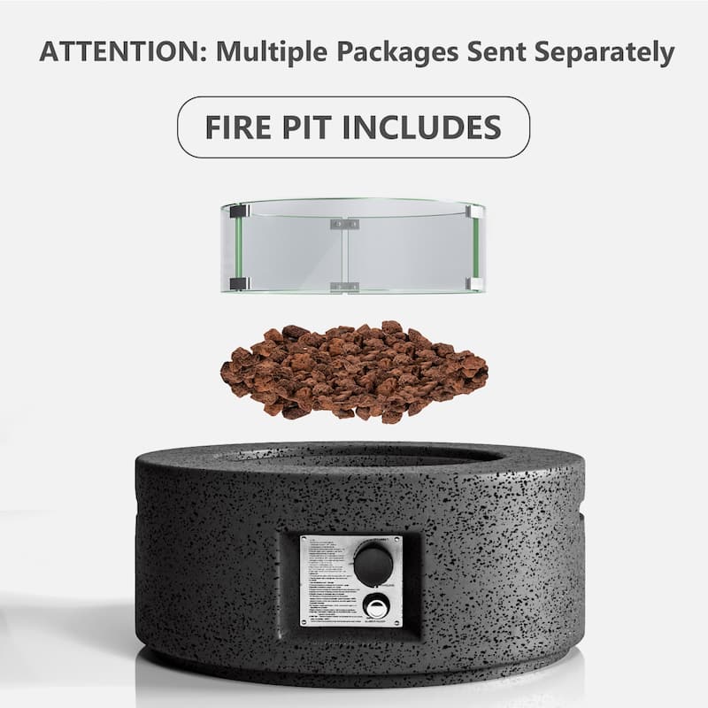 COSIEST Outdoor White Round Fire Pit with Wind Guard