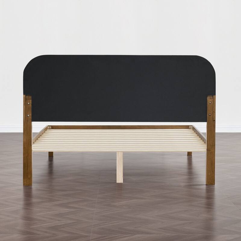 Spruce & Spring Modern Round Boucle Upholstered Platform Bed with Solid Wood Frame