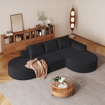 108.5" Modern Curved Chenille Upholstered Sectional Sofa with 3 Pillows