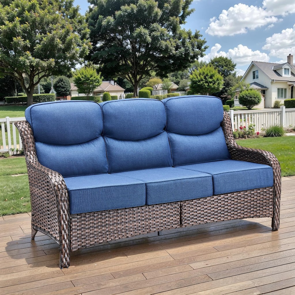 Outdoor Wicker Sofa PE Rattan Patio Sofa - 3-Seat Sofa