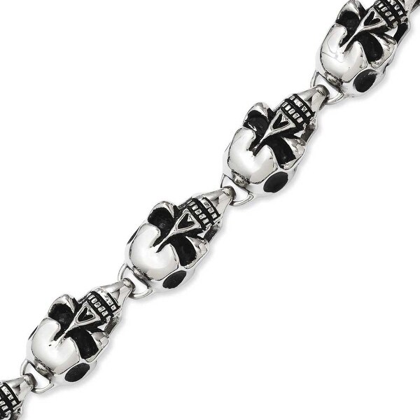 Stainless Steel Antiqued Skulls 8.5in Bracelet