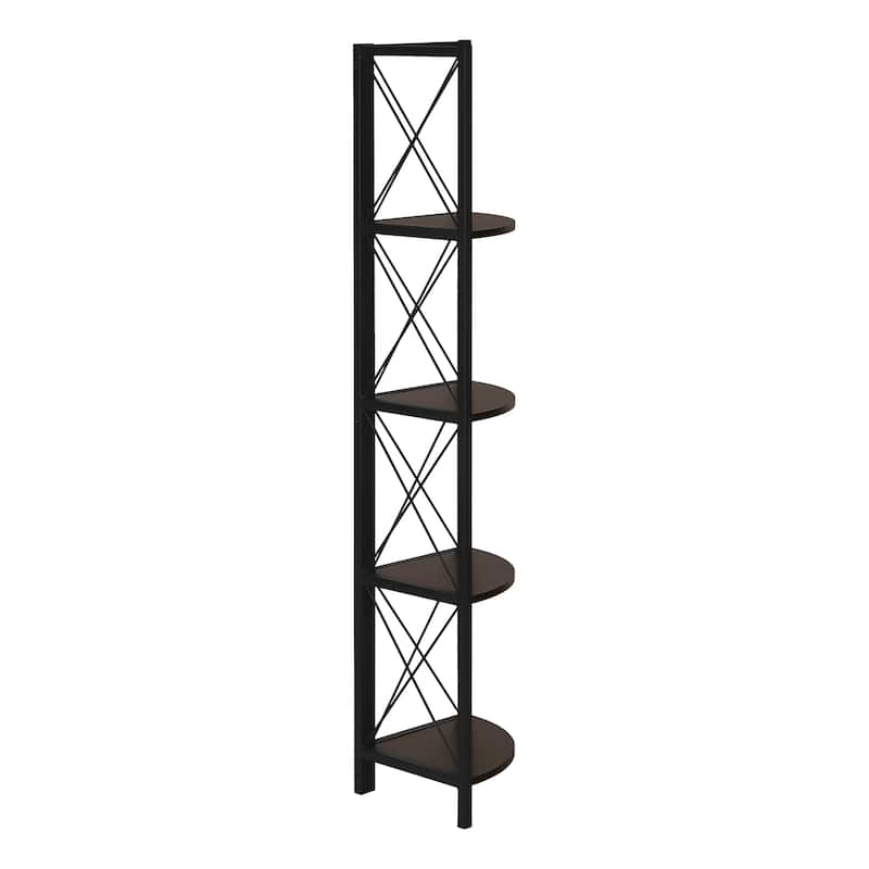 Bookshelf, Bookcase, Etagere, Corner, 4 Tier, 60"h, Office, Bedroom, Laminate, Metal, Contemporary, Modern