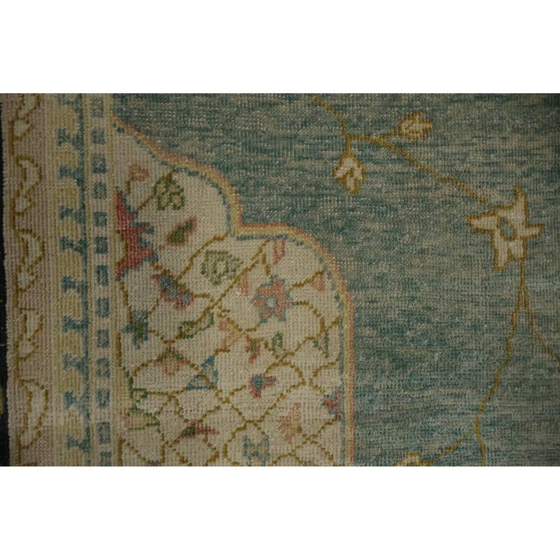 Hand Knotted Oriental 100% Wool Carpet Transitional Floral Navy Blue & Blues Oushak Area Rug - 12' 10'' X 9' 8''