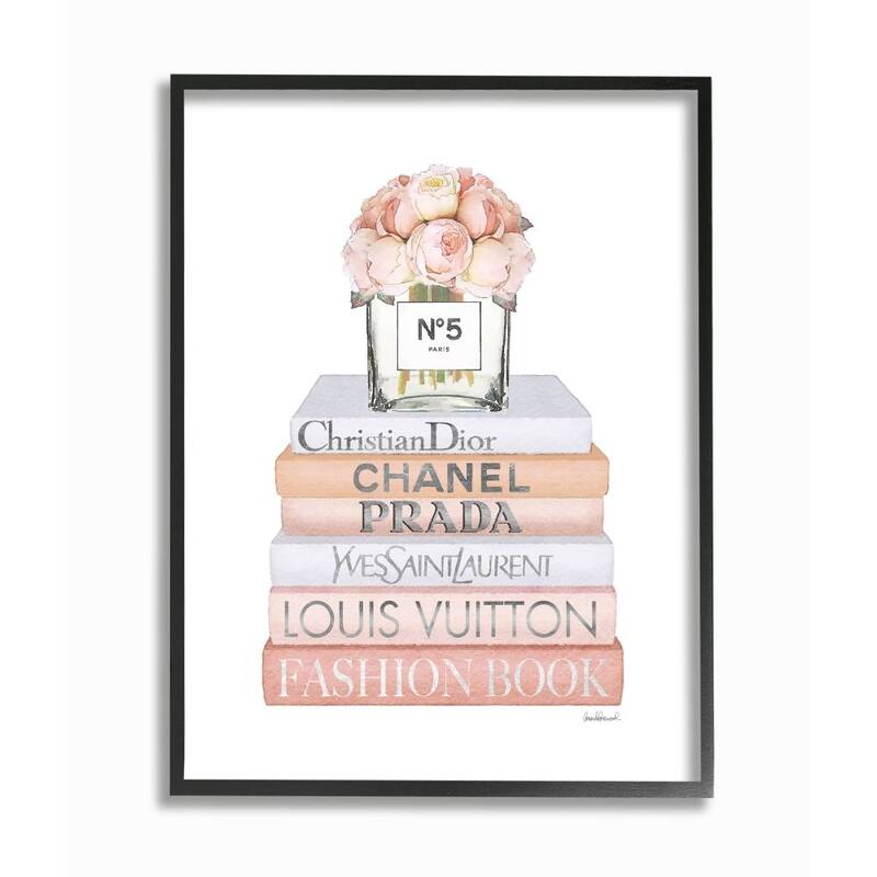 Stupell Delicate Pink Roses and Iconic Fashion Style Bookstack Framed Wall Art