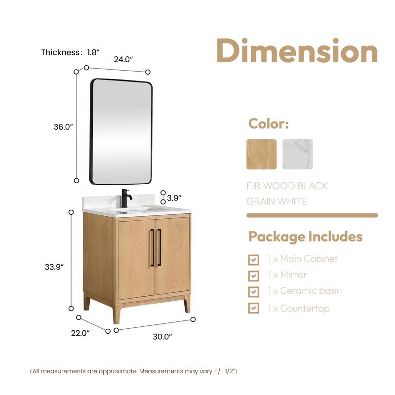 Gara Single Bath Vanity with Composite Stone Top and Mirror