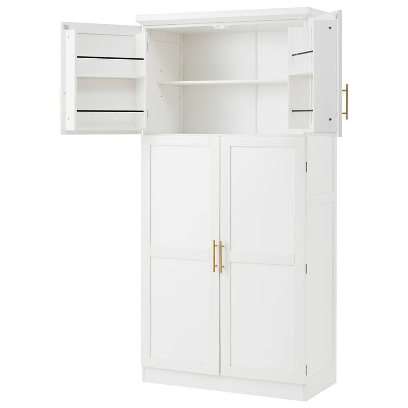 70.9 inch Freestanding Kitchen Cabinet, Tall Storage Cabinet with 4 Doors, 2 Door Shelves, 8 Pull-out Trays and Adjustable Shelf