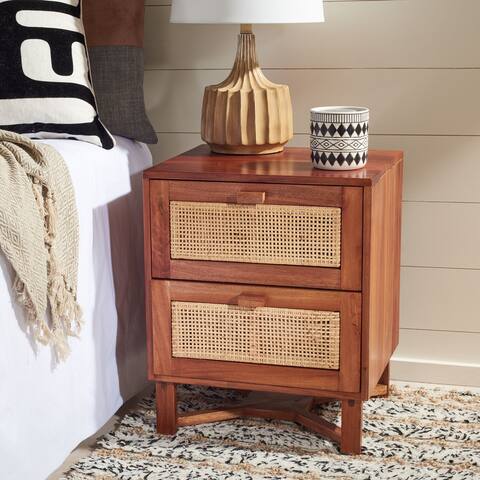 SAFAVIEH Hedwig 2-Drawer Rattan Accent Table Nightstand