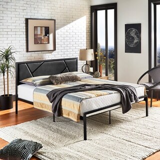 Brunia Metal Platform Bed with Geometric Headboard by iNSPIRE Q Classic