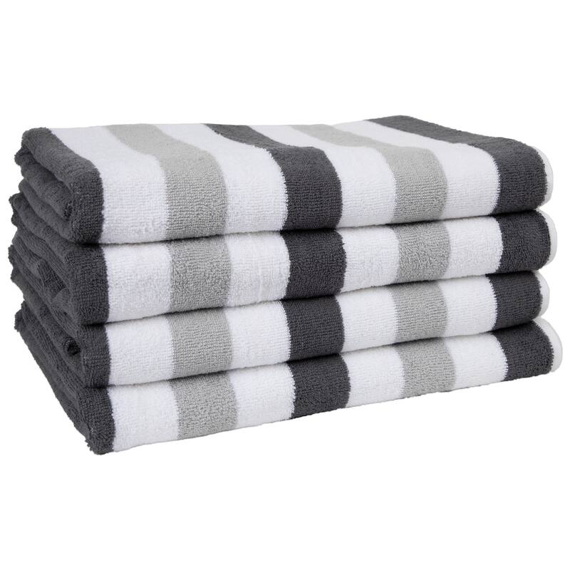 Arkwright Cabo Cabana 4-Piece Oversized Striped Beach Towel Set - 30x70 - Black/Grey