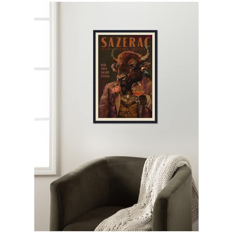 Kate and Laurel WG Sazerac Bison Buffalo by The Whiskey Ginger Framed Canvas Wall Art Print