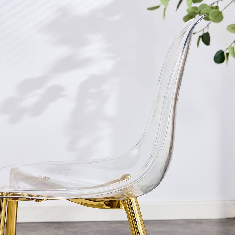Roomfitters Transparent Plastic Dining Chairs with Silver Metal Legs, Armless Crystal Style Makeup or Office Set of 6