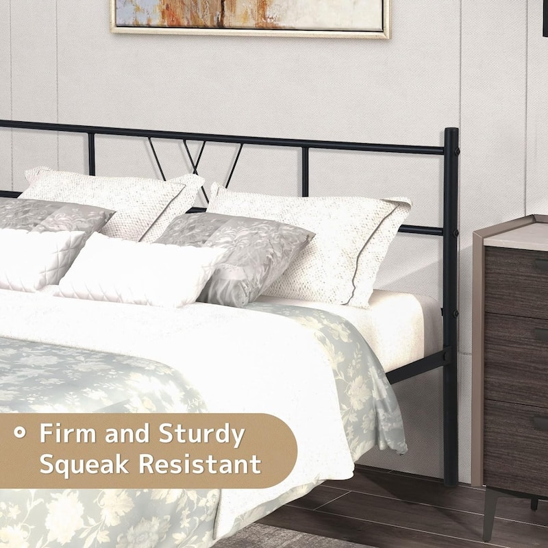 Twin Size Metal Platform Bed Frame with Headboard Footboard, Heavy Duty Steel Slat Support, Easy Assembly Mattress Foundation
