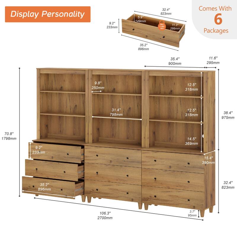 Modern 71" Tall Pantry Cabinet with Drawers & Adjustable Shelf for Kitchen