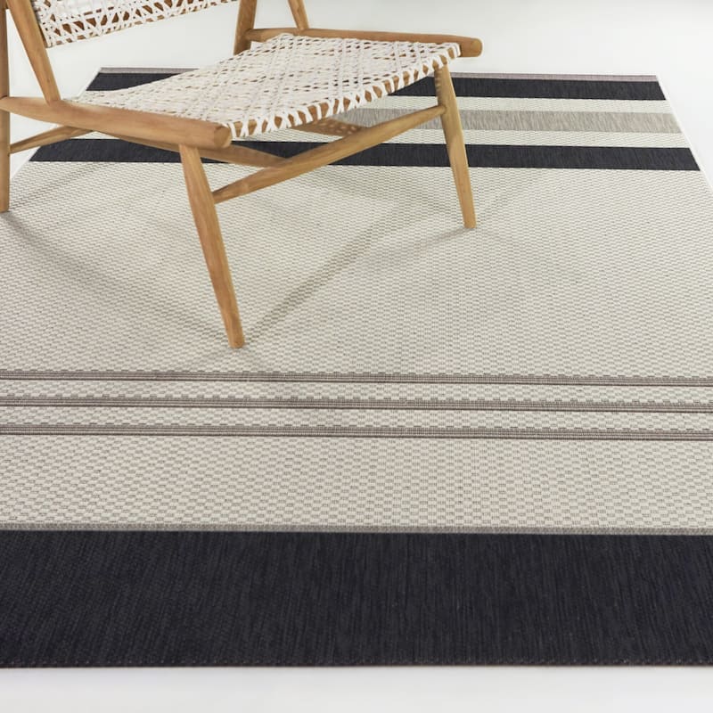 Sandor Modern Striped Indoor/Outdoor Area Rug - 7'10" x 10' - Charcoal