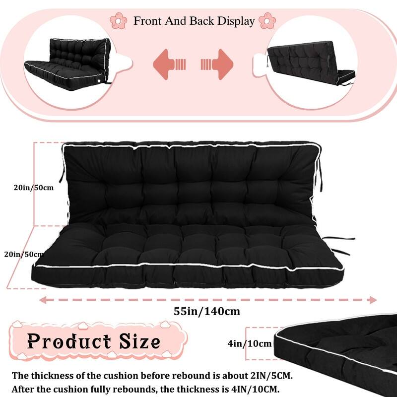 Porch Swing Replacement Cushion, 55in Outdoor Bench Cushions with Backrest Thicken 4"