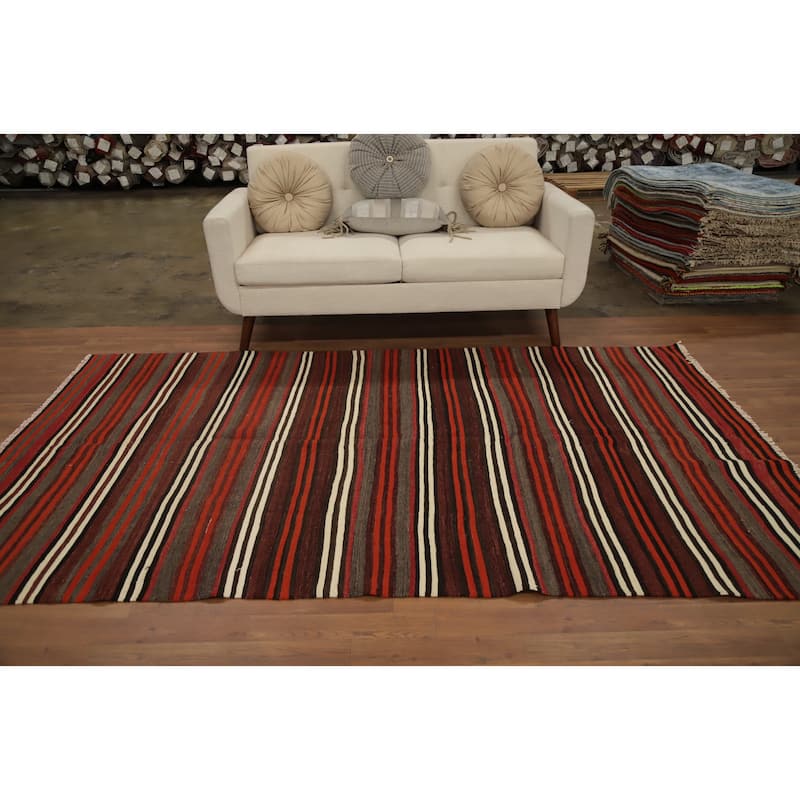 Hand Woven Oriental 100% Wool Carpet Southwestern Geometric Multi-Colored Kilim Area Rug - 8' 9'' X 5' 3''
