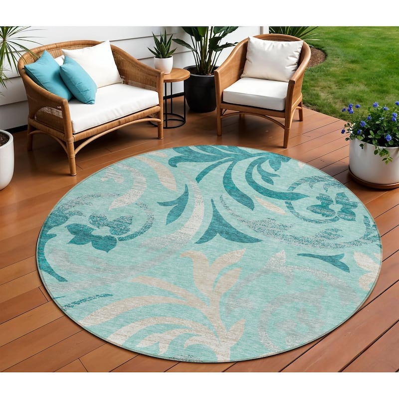 HomeRoots Floral Transitional Rectangle Outdoor Rug - 8' Round