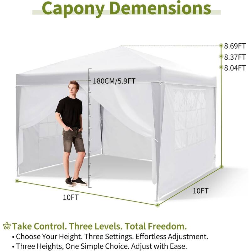 10X10 Ft Instant Waterproof Portable Pop-Up Canopy Tent with 4 Sidewalls for Outdoor Camping, Beach, Backyard