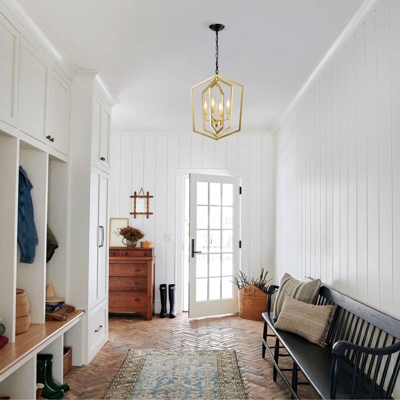 Farmhouse 4-Light Kitchen Pendant Light, Retro Lantern-Style Ceiling Light, Adjustable Height, for Dining Room, Corridor