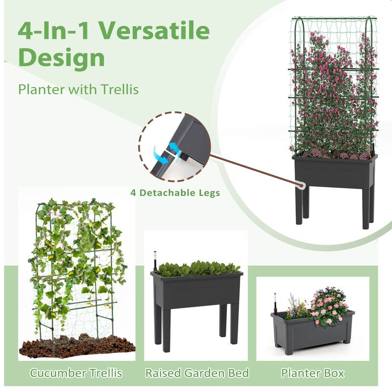 Costway Raised Garden Bed Planter Box with Climbing Trellis Water - See Details