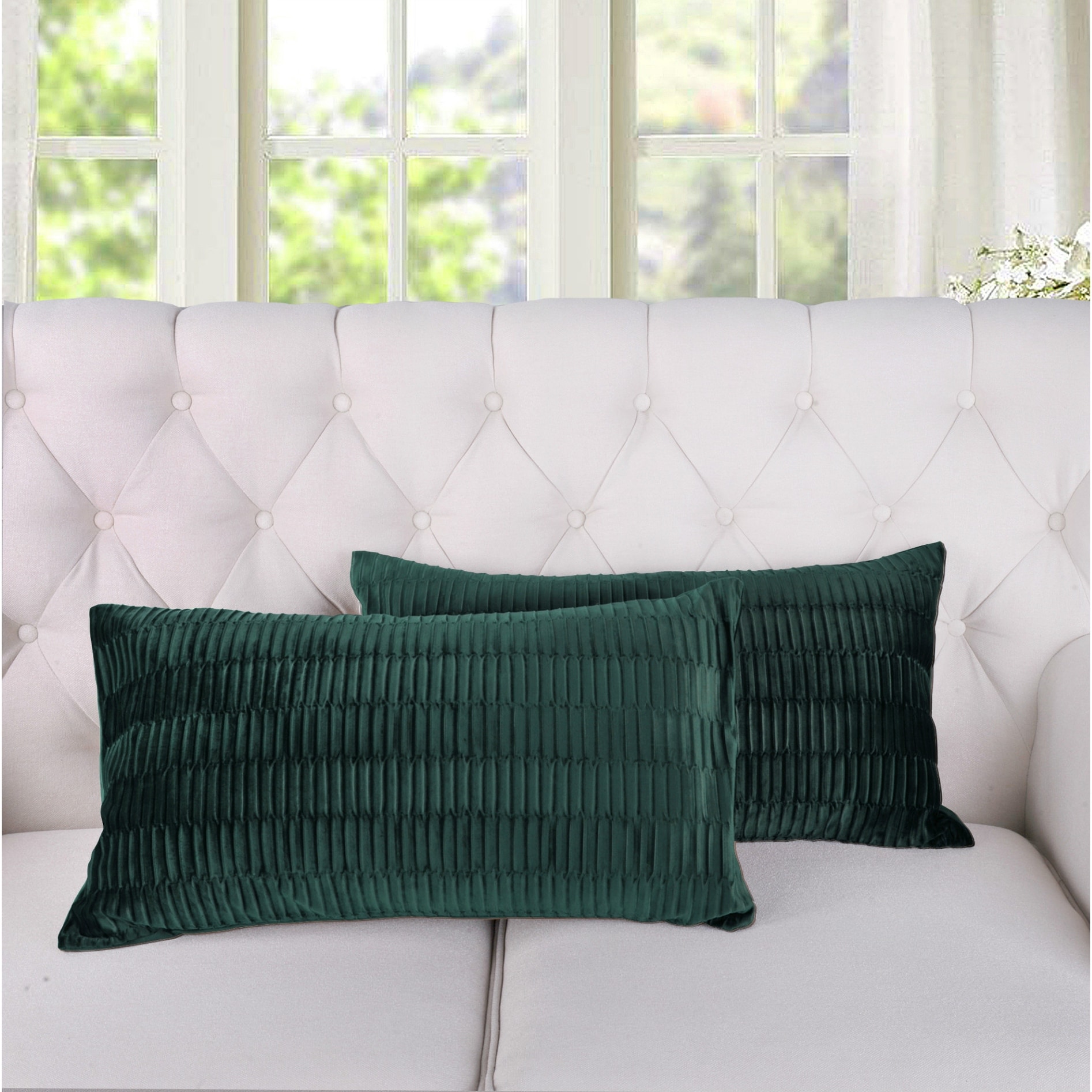 Agnew Pleated Velvet Decorative Throw Pillow Cover Set NO INSERT 14 x 26 Blue