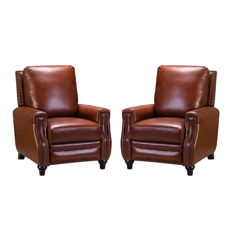 Cigar Mid-century Modern Genuine Leather Recliner with Nailhead Trim Set of 2 by HULALA HOME